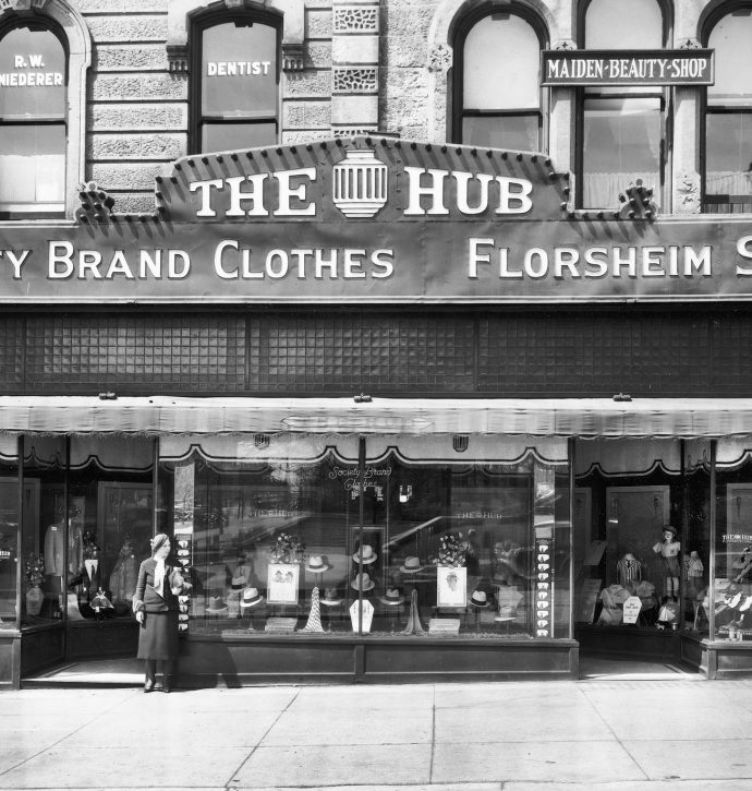 historical storefront of The Hub